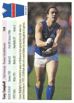 1993 Select AFL #104 Tony Campbell Back